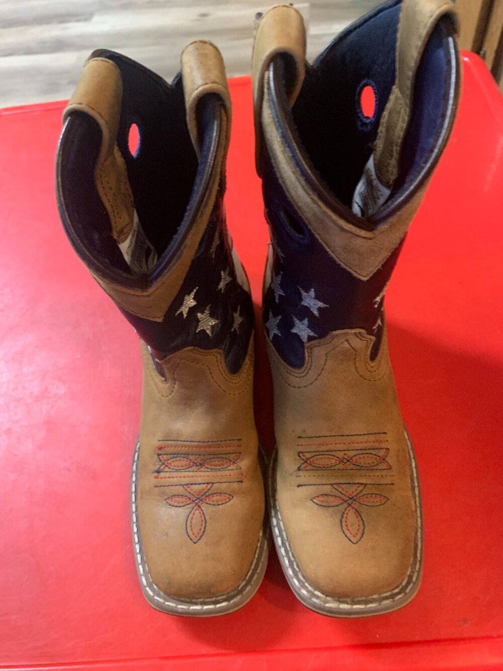 Boy's 11.5 Brown Cowboy Boots with Stars and Stripe Design Smoky Mountain Boot